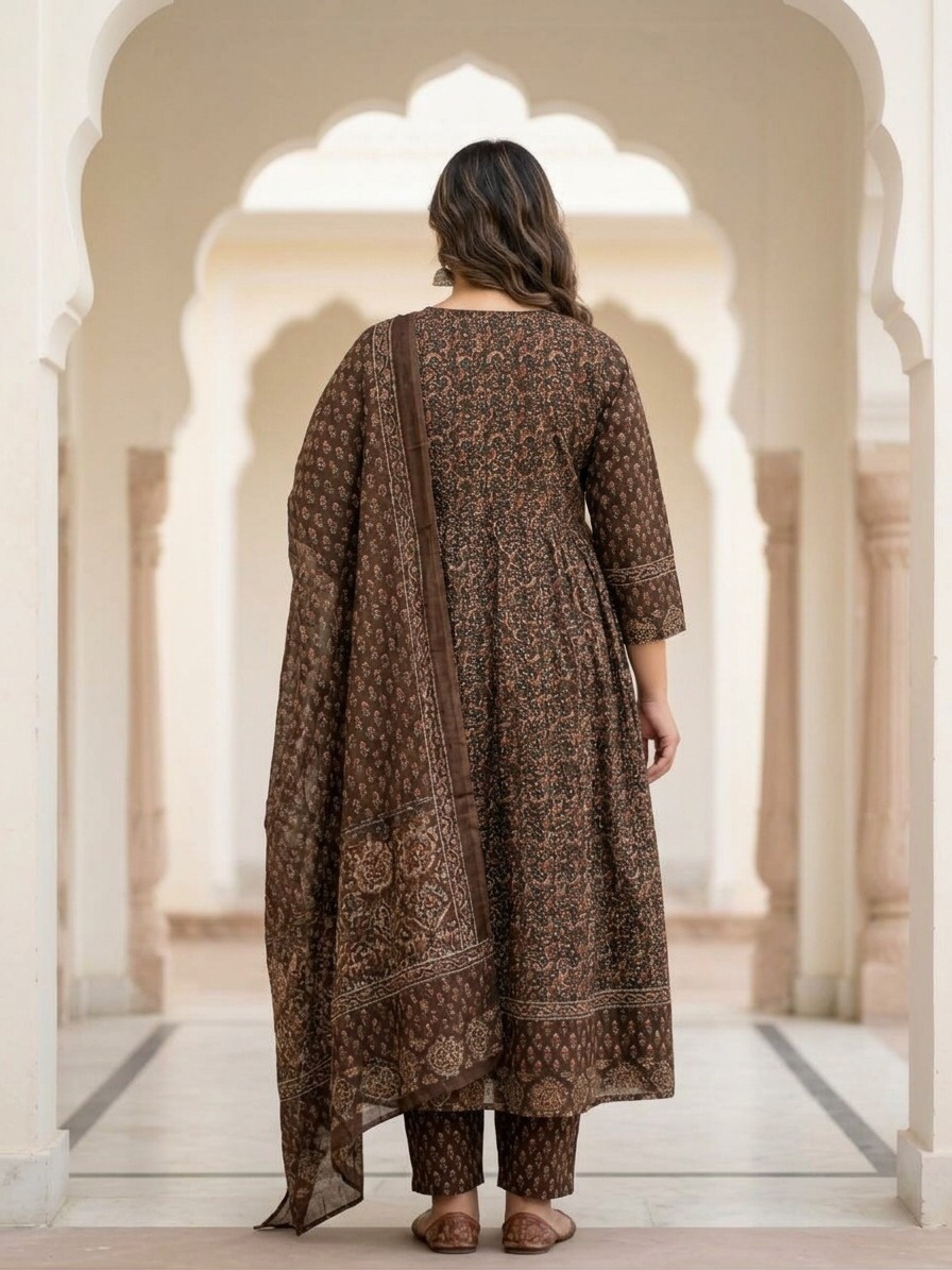Printed Mal Cotton Plus Size Anarkali Kurti - image 2 Sri Lanka