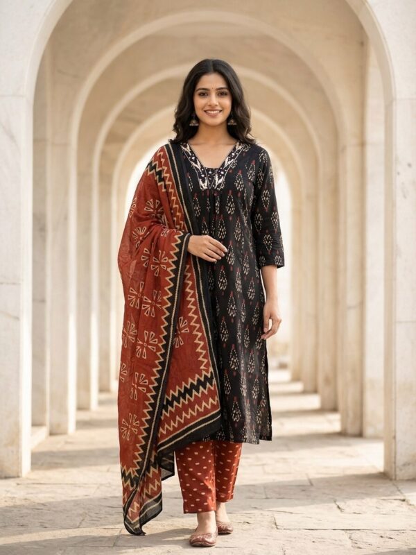 Black Printed Mul Cotton Set Kurti Sri Lanka