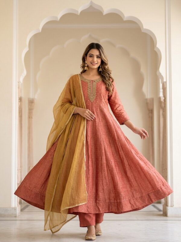 Royal Teal Embroidered Anarkali Suit With Dupatta Sri Lanka