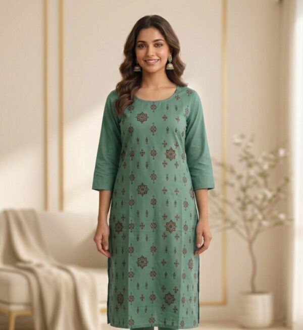 Green Round Neck Elegant Casual Kurti Sri Lanka
