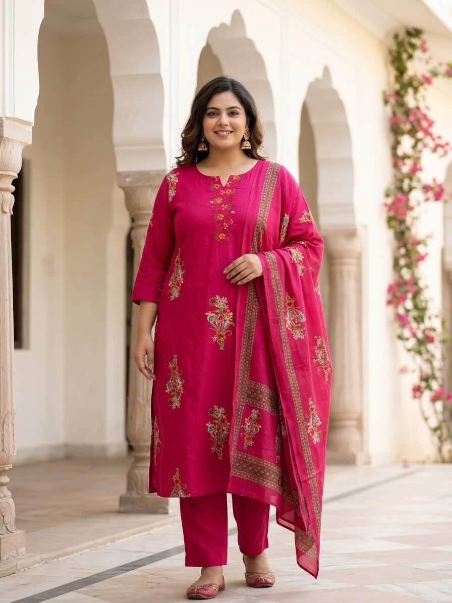 Floral Printed Plus Size Straight Cut Set Kurti