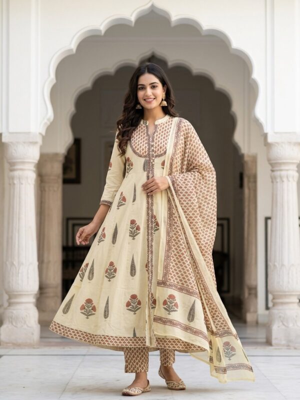 Yellow Bloom High Neck Printed Anarkali Suit Sri Lanka