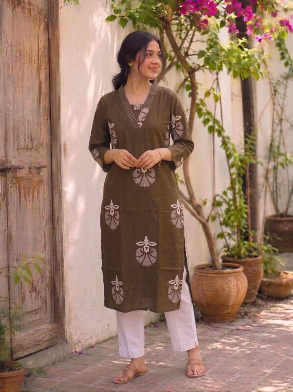 Charm Brown Printed Casual Wear Kurti Sri Lanka