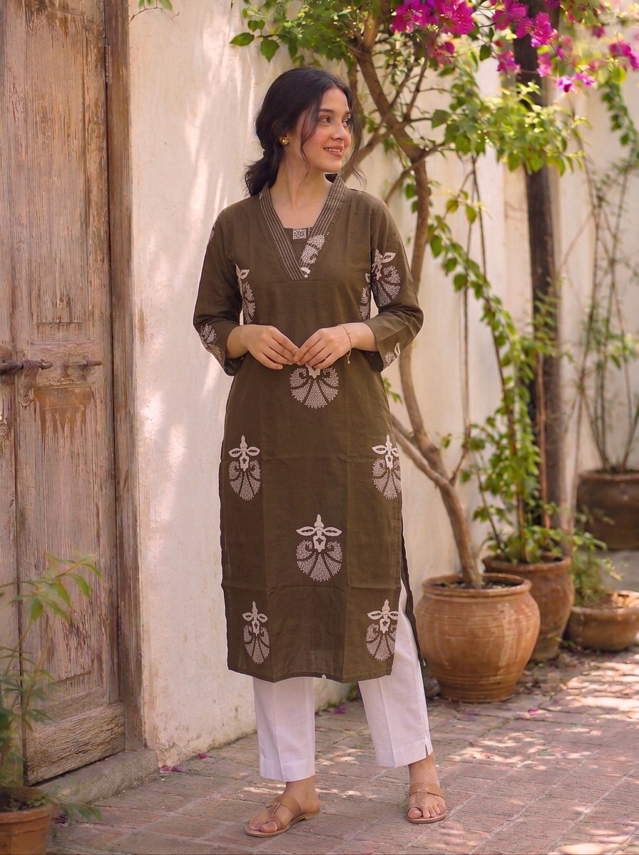 Charm Brown Printed Casual Wear Kurti Sri Lanka