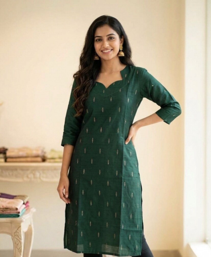 Charm Bottle Green Raw Silk Kurti Sri Lanka