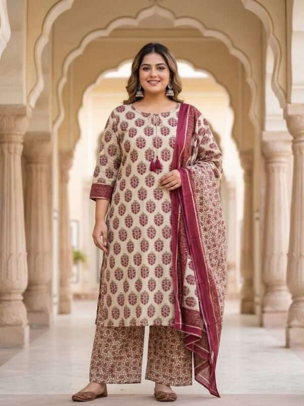 Charm Printed  Mul Cotton Plus Size Straight Cut Kurti Set Sri Lanka