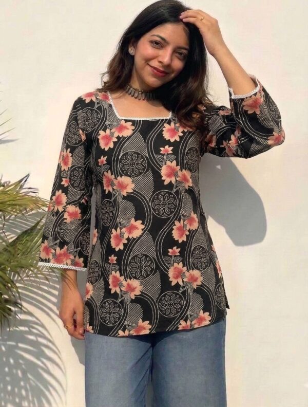 Square Neck Floral Elegant Short Kurti Sri Lanka