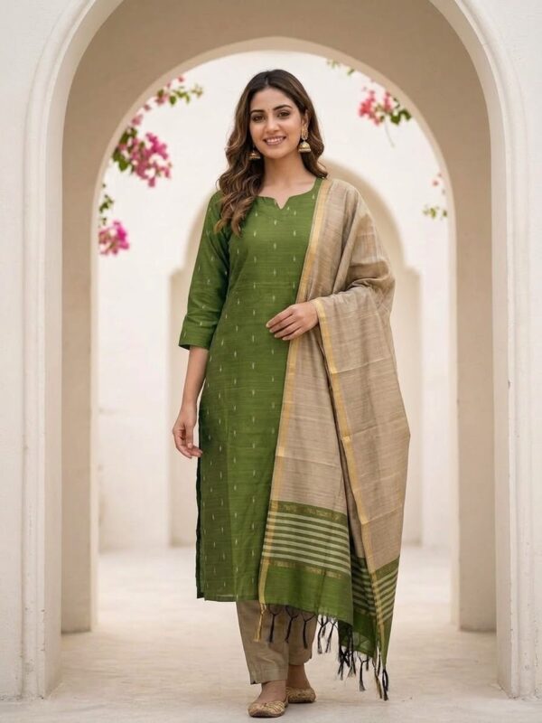 Emerald Green Raw Silk Ethnic Set Kurti Sri Lanka