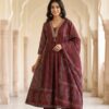 Royal Maroon V-Neck Mul Cotton Anarkali Suit Sri Lanka