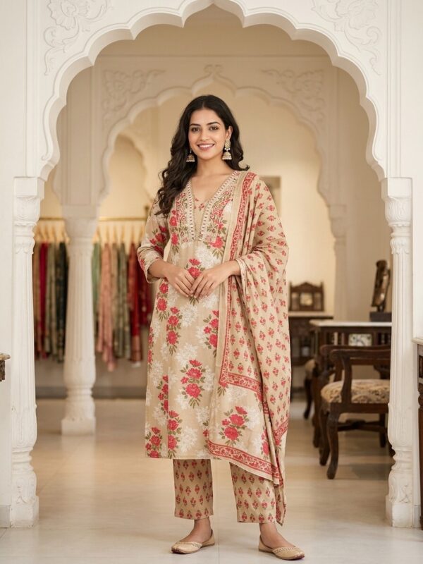 Floral Neckline Embroidered Straight Cut Set Kurti Sri Lanka