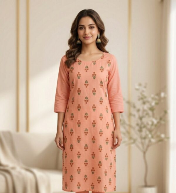 Charm Peach Printed Casual Kurti Sri Lanka