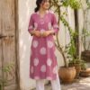 Charm Pink Circle Print V-Neck Casual Kurti Sri Lanka
