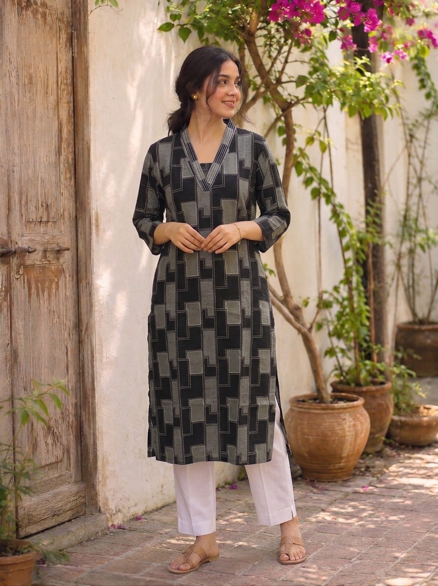 Ethnic Back And White Printed Casual Wear Sri Lanka