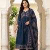 Navy Blue Mul Cotton Printed Set Kurti Sri Lanka