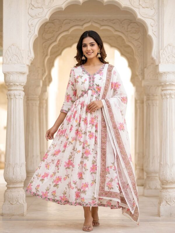 Floral Mul Cotton Aliya Cut Anarkali With Shawl Sri Lanka