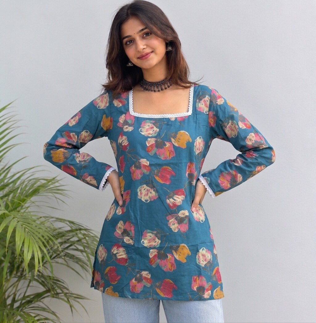 Square Neck Adjustable Tie Back Short Kurti Sri Lanka