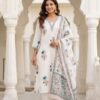 Pearl White Neck Line Embroidered With Mirror Work Set Kurti Sri Lanka