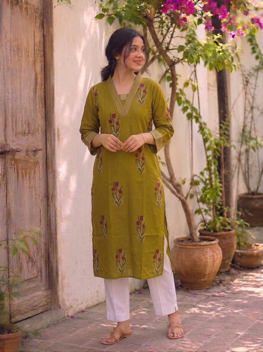 High Neck Cotton Printed Casual Kurti Sri Lanka