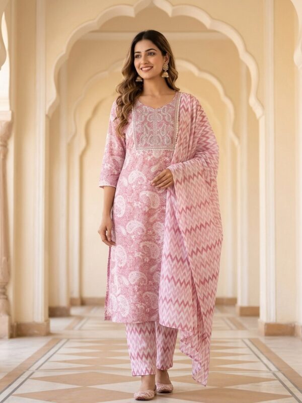 Baby Pink Neckline Embroidered Cotton Set Kurti Sri Lanka
