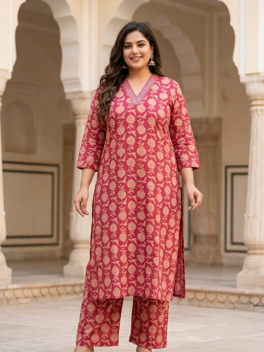 Charm Printed Plus Size V-neck Cotton Co-Ord Set Sri Lanka