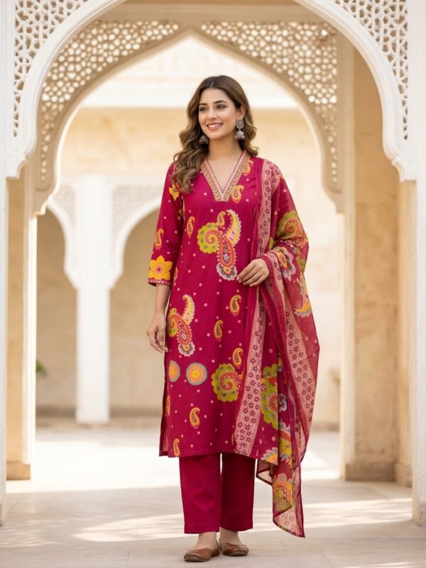 Printed Cotton V-Neck Straight Cut Set Kurti Sri Lanka