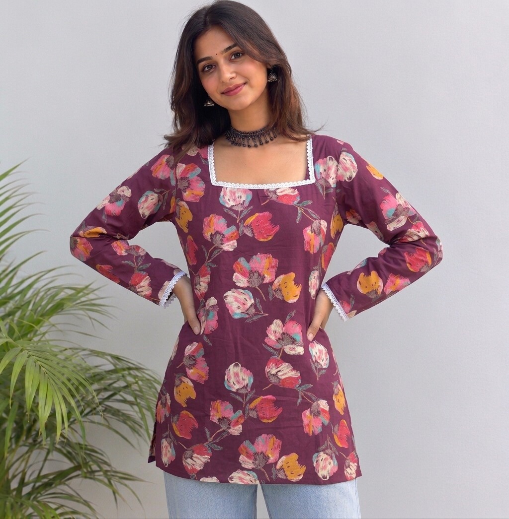 Floral Adjustable Tie Back Short Kurti Sri Lanka