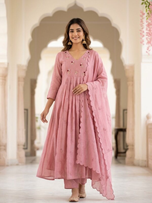 Charm Crepe Silk Pink Blossom Anarkali Suit With Dupatta Sri Lanka