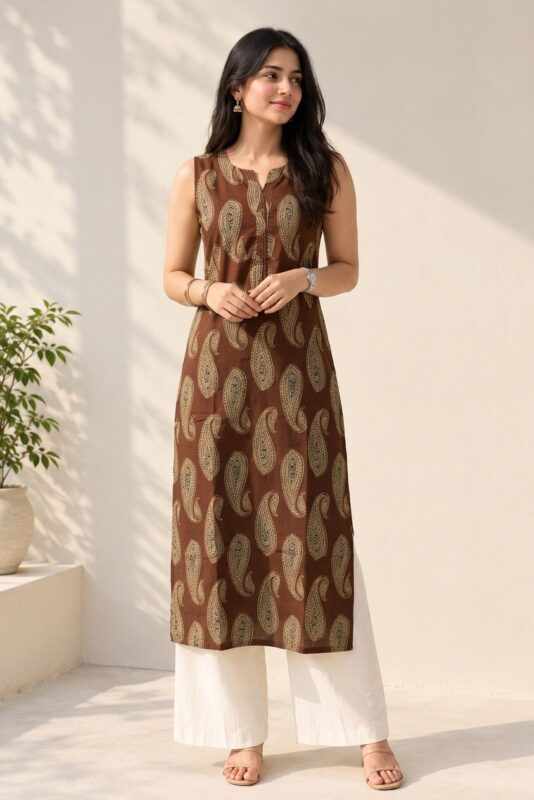 Mocha Brown Sleeve-less Cotton Casual Wear Sri Lanka