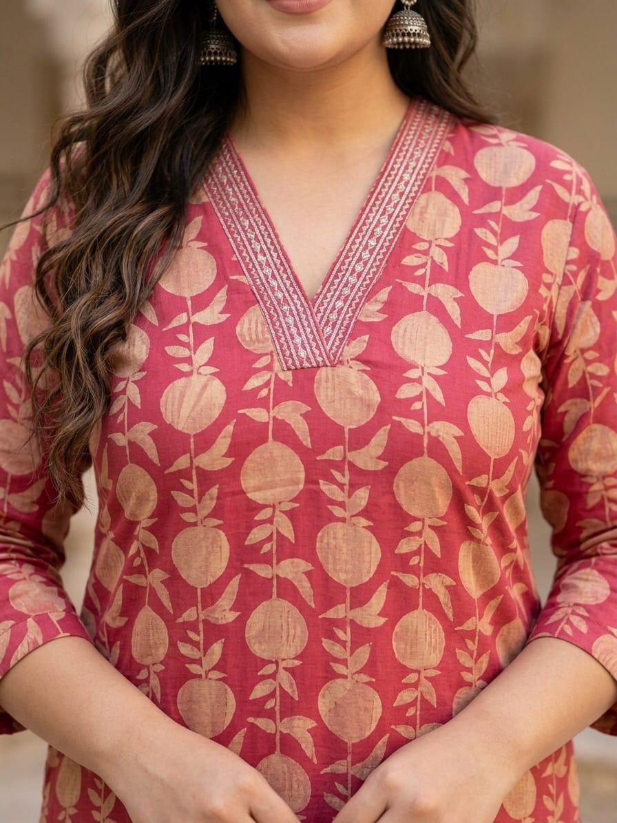 Charm Printed Plus Size V-neck Cotton Co-Ord Set - image 3 Sri Lanka